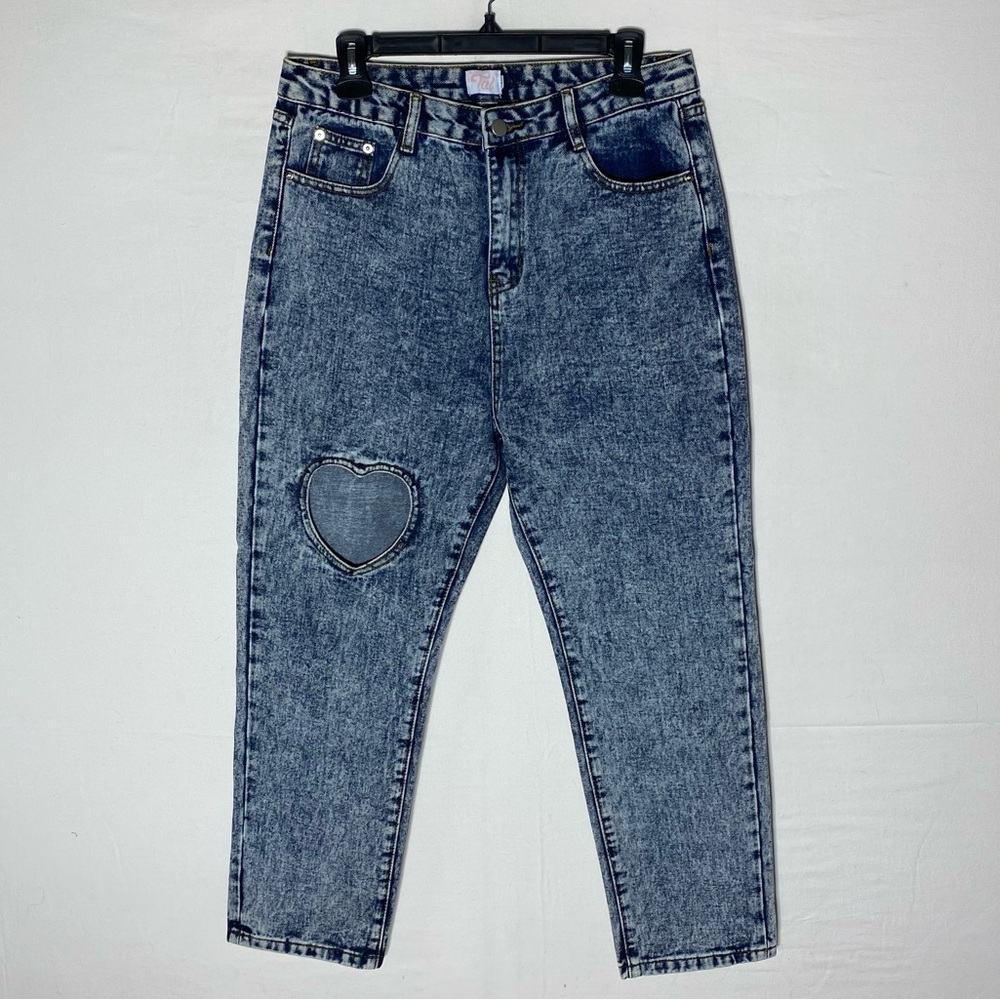 Tal Clothing Acid Wash Blue High Rise Cropped Jeans W Heart Cutout 31 Festival